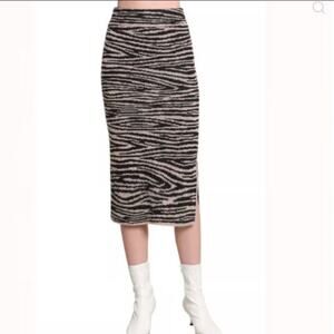 Eleven Six Juno Midi Skirt Womens L Tan Black Zebra Print Alpaca Quiet Luxury